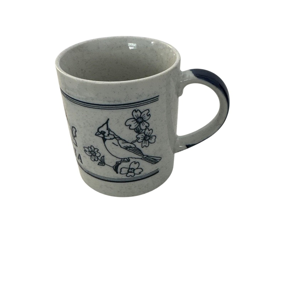 Virginia State Souvenir Coffee Mug Speckled Stoneware Cardinal Dogwood Navy Gray